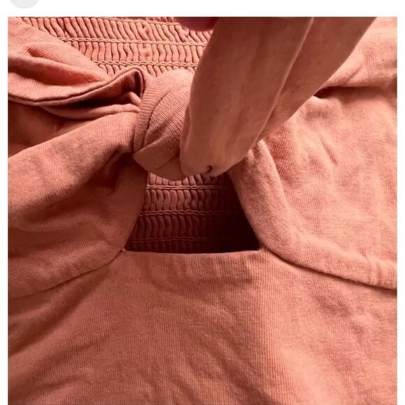 Aritzia Wilfred Women’s Medium Tube Top Peach Strapless Crop Ruched Tie Front - Picture 4 of 6